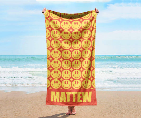 Smile Face Personalized Beach Towel: Retro Vacation Gift
