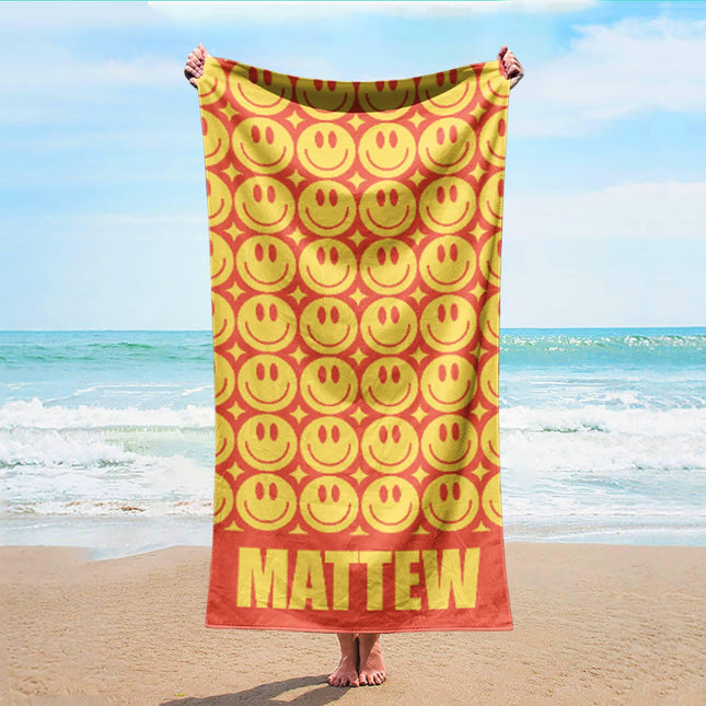 Smile Face Personalized Beach Towel: Retro Vacation Gift