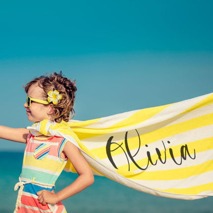 Personalized Stripe Beach Towel: Custom Name Bath & Pool Towel