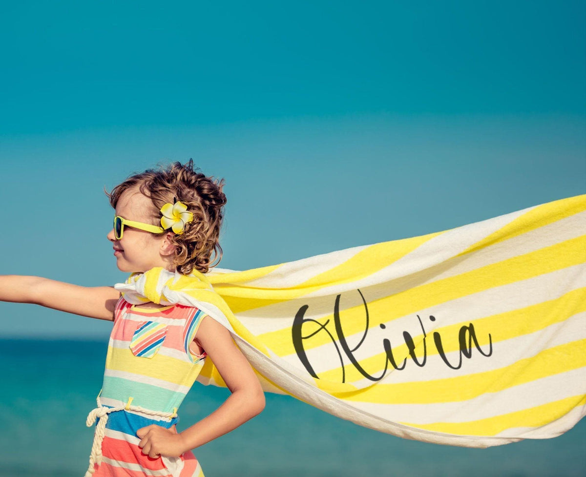 Personalized Stripe Beach Towel: Custom Name Bath & Pool Towel