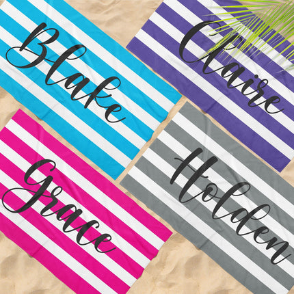 Personalized Stripe Beach Towel: Custom Name Bath & Pool Towel