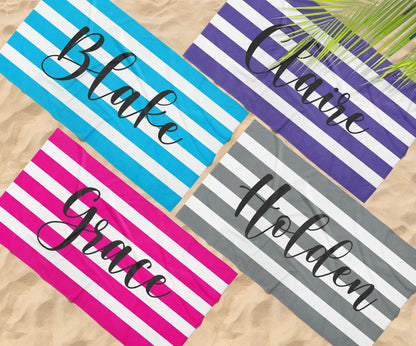Personalized Stripe Beach Towel: Custom Name Bath & Pool Towel