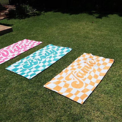 Personalized Checkerboard Beach Towel: Retro Custom Name Gift