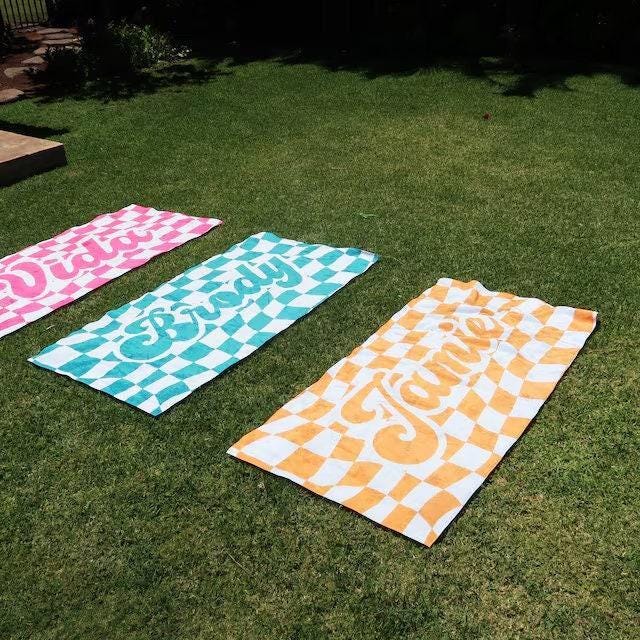 Personalized Checkerboard Beach Towel: Retro Custom Name Gift