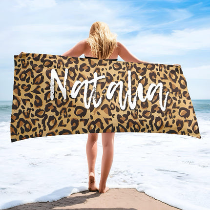 Personalized Leopard Print Beach Towel: Custom Name Pool Towel