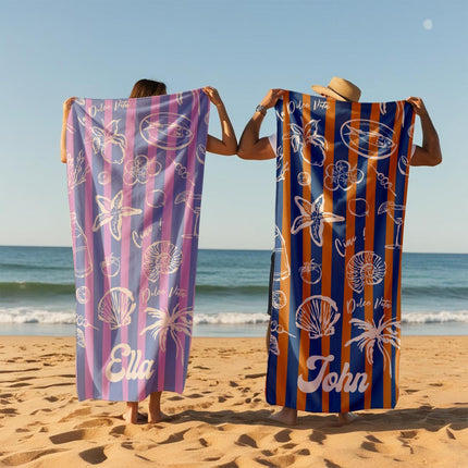 Retro Stripe Personalized Beach Towel: Vacation Gift