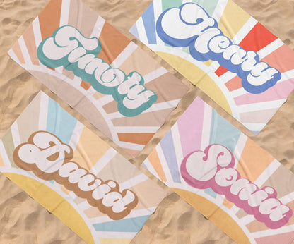 Groovy Retro Personalized Beach Towel: Custom Name Bath Towel