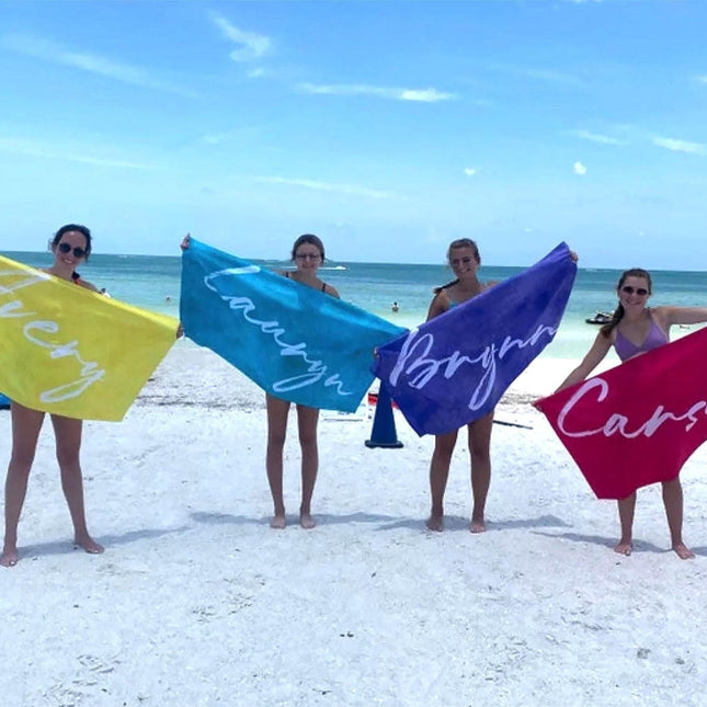 Personalized Watercolor Beach Towel: Custom Name Script - 30x60