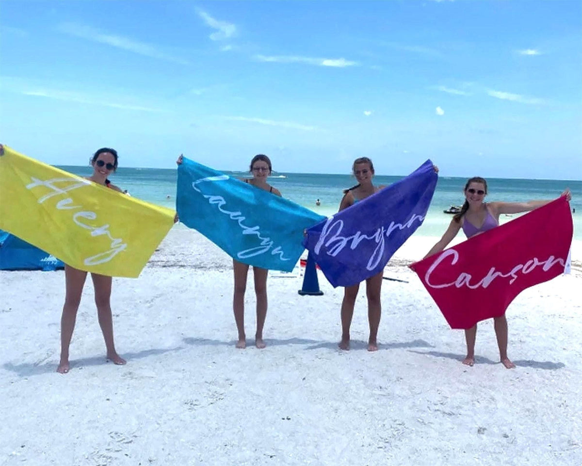 Personalized Watercolor Beach Towel: Custom Name Script - 30x60