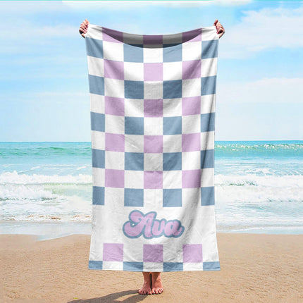 Checkerboard Personalized Beach Towel: Custom Name Bath Towel