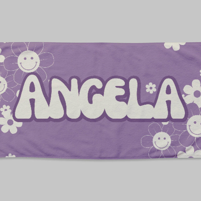 Personalized Groovy Flower Beach Towel: Custom Name Bath & Pool Towel