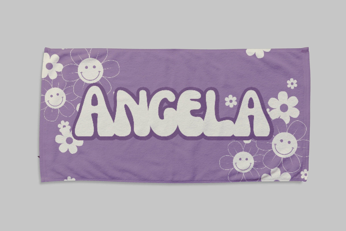 Personalized Groovy Flower Beach Towel: Custom Name Bath & Pool Towel