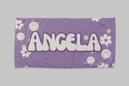 Personalized Groovy Flower Beach Towel: Custom Name Bath & Pool Towel