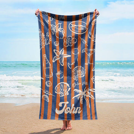 Retro Stripe Personalized Beach Towel: Vacation Gift
