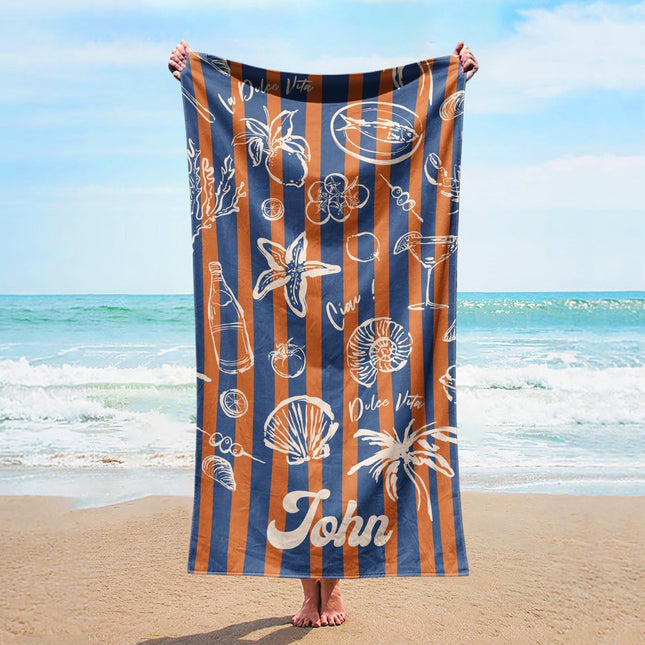 Retro Stripe Personalized Beach Towel: Vacation Gift