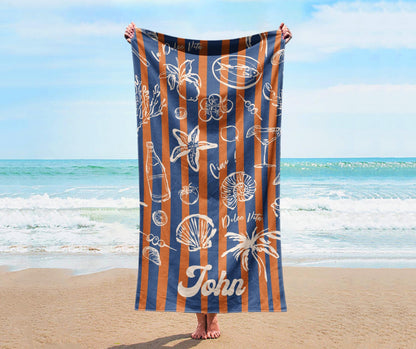 Retro Stripe Personalized Beach Towel: Vacation Gift