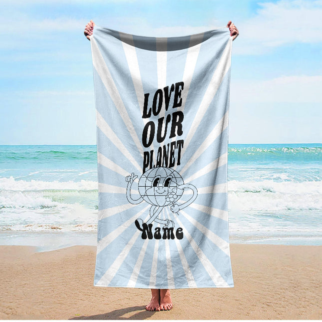 Personalized Retro Beach Towel: Groovy Flower Custom Name Towel