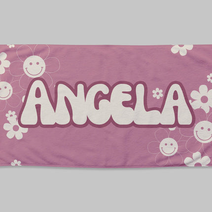 Personalized Groovy Flower Beach Towel: Custom Name Bath & Pool Towel