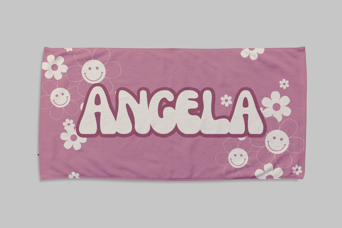 Personalized Groovy Flower Beach Towel: Custom Name Bath & Pool Towel