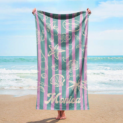 Retro Stripe Personalized Beach Towel: Vacation Gift