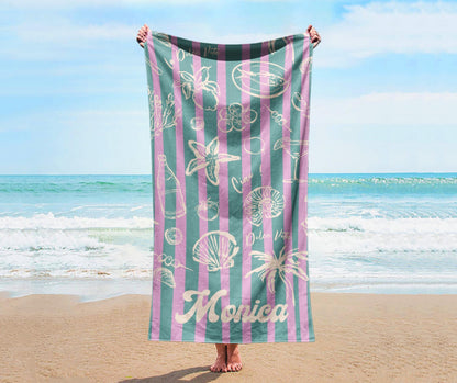Retro Stripe Personalized Beach Towel: Vacation Gift