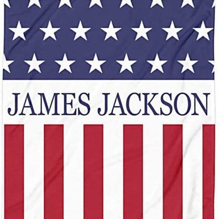 Personalized US Flag Beach Towel: Custom Name, Patriotic Gift