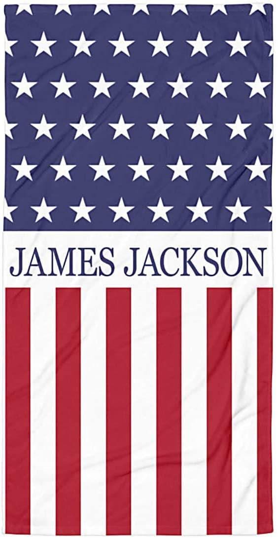 Personalized US Flag Beach Towel: Custom Name, Patriotic Gift