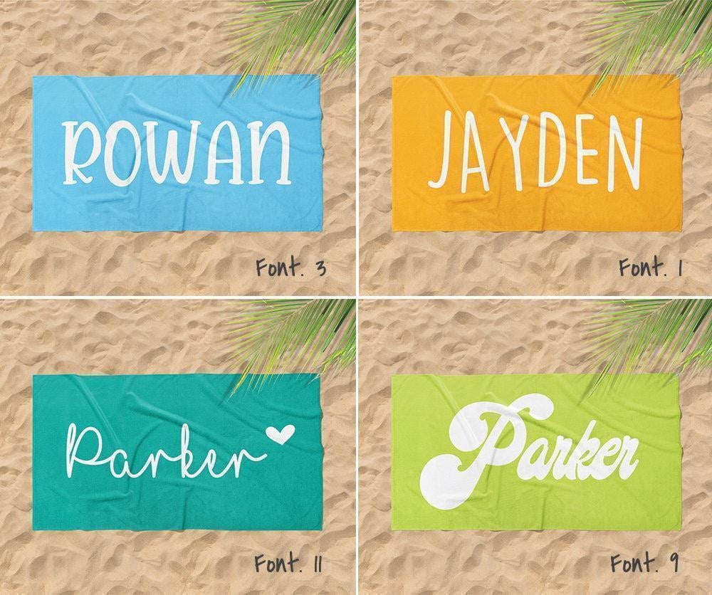 Personalized Beach Towel: Bold Font Custom Name, Vacation Gift