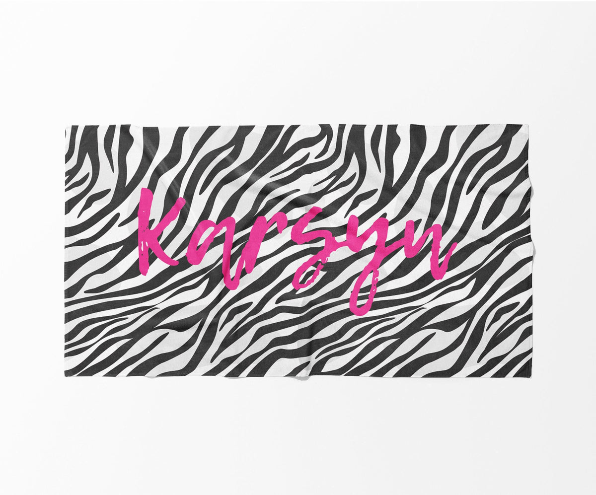 Personalized Animal Print Beach Towel: Custom Name Bath & Pool Towel