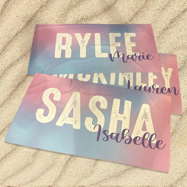 Personalized Tie Dye Beach Towel: Bold Font Custom Name, Birthday Gift