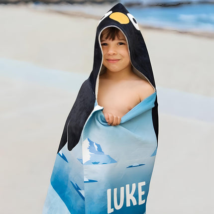 Personalized Kids Penguin Hooded Beach Towel: Soft Cotton Blend
