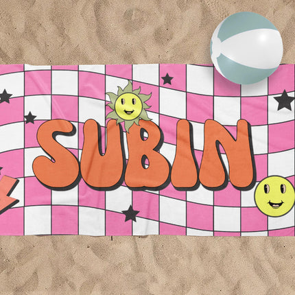 Retro Groovy Personalized Beach Towel: Custom Name Pool Towel