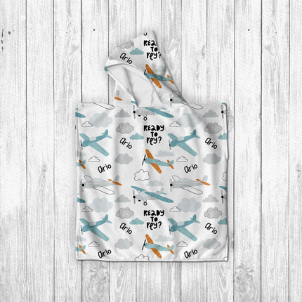 Personalized Airplane Hooded Beach Towel: Retro Kids Poncho