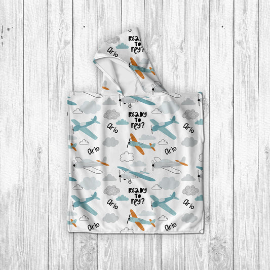 Personalized Airplane Hooded Beach Towel: Retro Kids Poncho