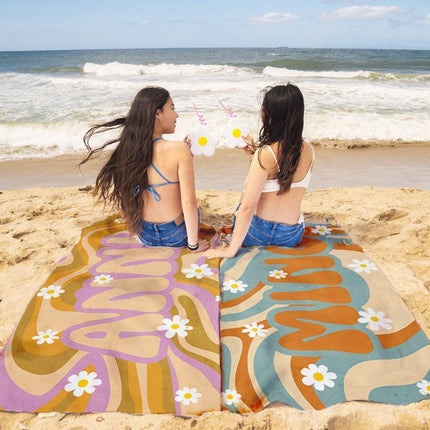Personalized Beach Towel Retro Style Custom Name Bath Towel Groovy Design Birthday Vacation Gift