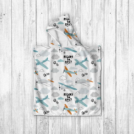 Personalized Kids Hooded Beach Towel: Retro Woodland Animals Pattern