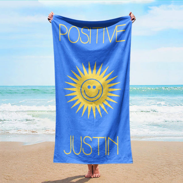 Personalized Smile Face Beach Towel: Custom Name Retro Bath & Pool Towel