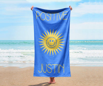Personalized Smile Face Beach Towel: Custom Name Retro Bath & Pool Towel