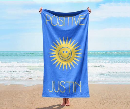 Personalized Smile Face Beach Towel: Custom Name Retro Bath & Pool Towel