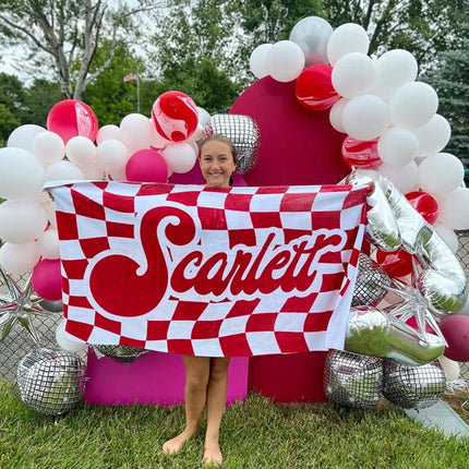 Personalized Retro Checker Beach Towel: Custom Name Gift