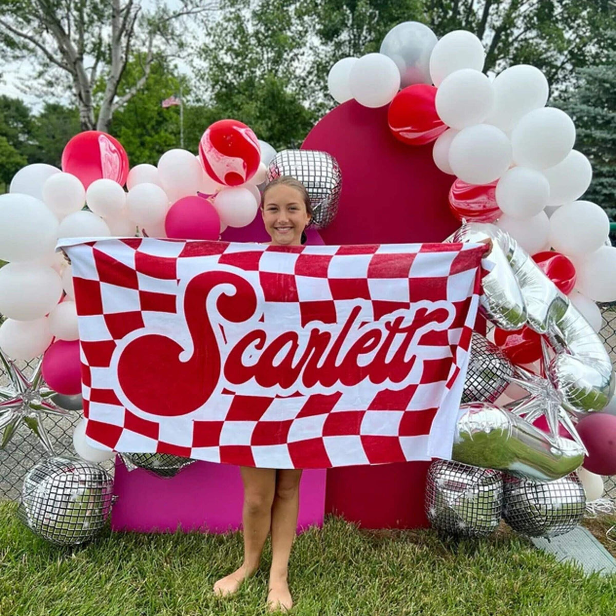 Personalized Retro Checker Beach Towel: Custom Name Gift