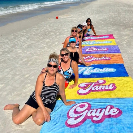 Personalized Retro Beach Towel: Custom Name, Vacation Gift