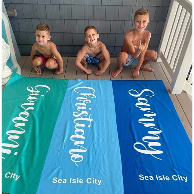 Personalized Script Beach Towel: Custom Name, Vacation Gift