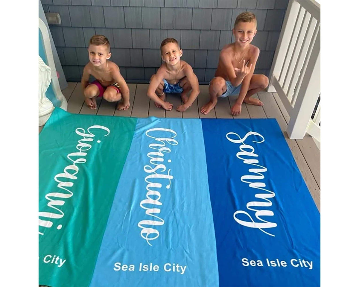 Personalized Script Beach Towel: Custom Name, Vacation Gift