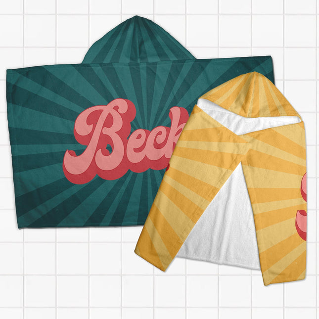 Retro Personalized Kids Hooded Towel: Custom Name Beach Towel