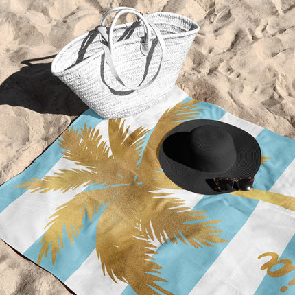 Personalized Gold Palm Tree Beach Towel: Custom Name Vacation Gift