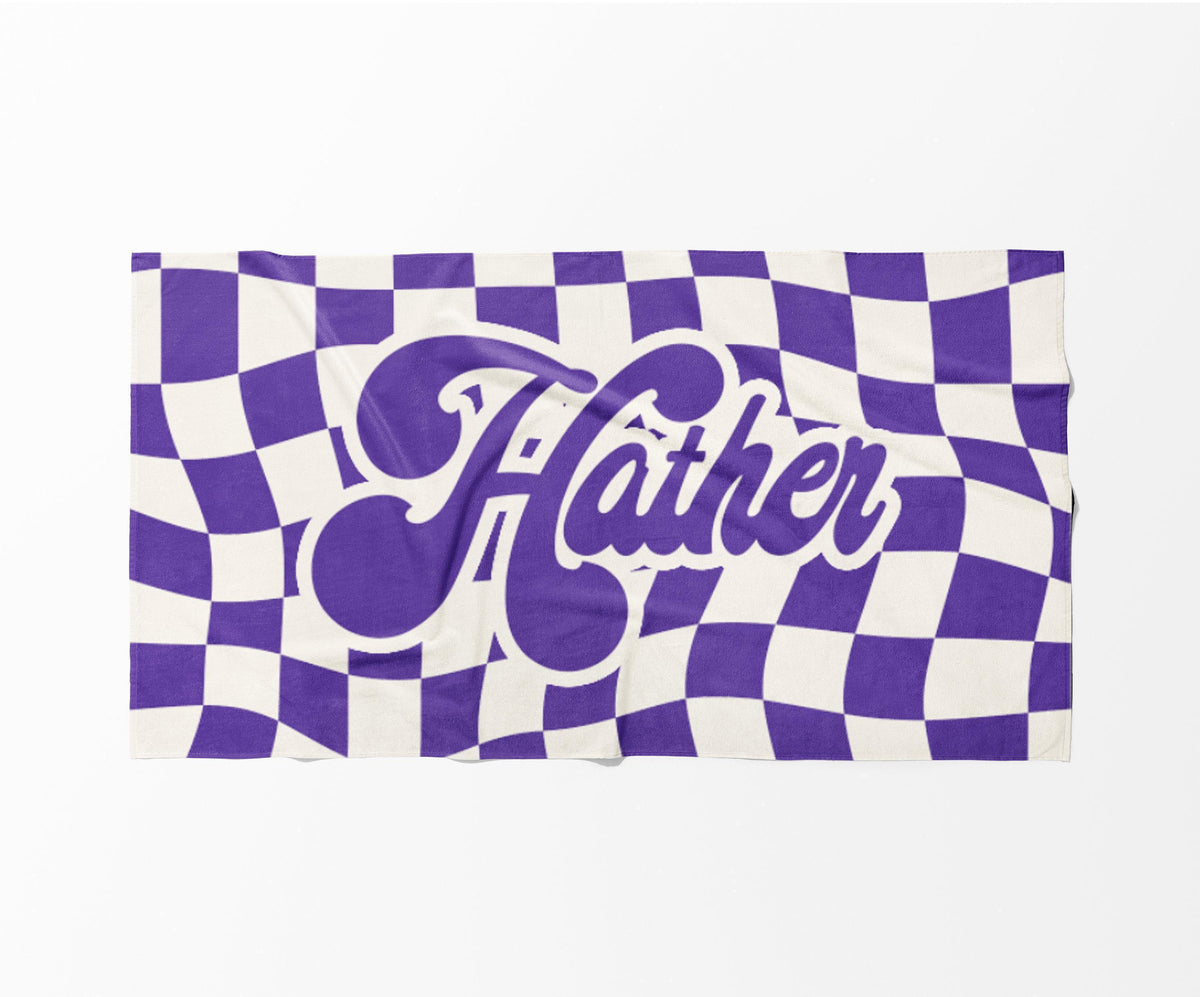 Personalized Retro Checker Beach Towel: Custom Name Gift