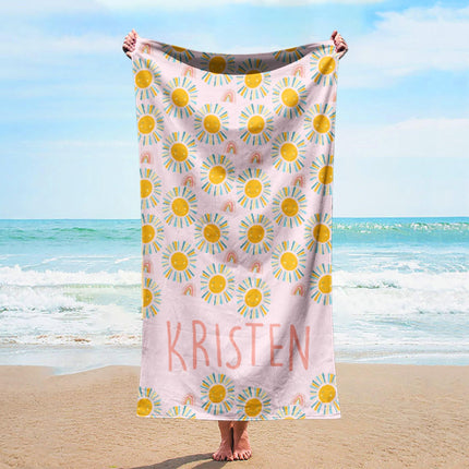 Personalized Sunshine Rainbow Beach Towel: Custom Name Vacation Gift
