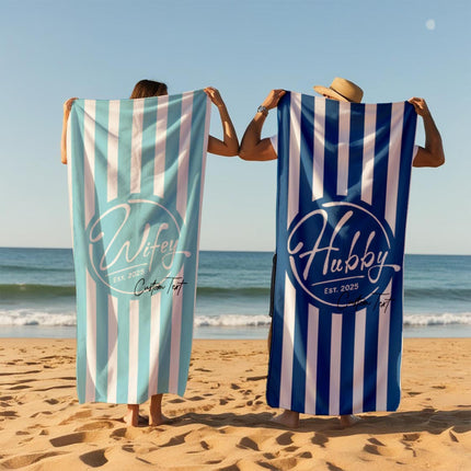 Personalized Wifey and Hubby Beach Towels: Honeymoon Gift - 1 Pcs
