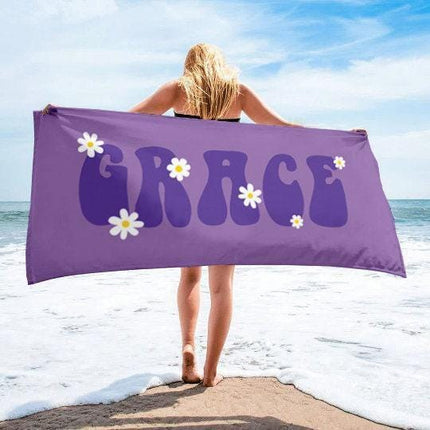 Retro Flower Personalized Beach Towel: Custom Name Bath & Pool Towel